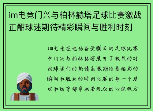 im电竞门兴与柏林赫塔足球比赛激战正酣球迷期待精彩瞬间与胜利时刻