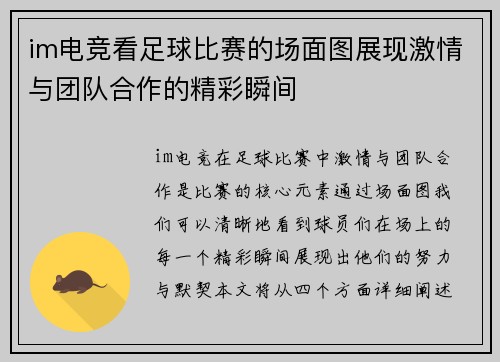 im电竞看足球比赛的场面图展现激情与团队合作的精彩瞬间