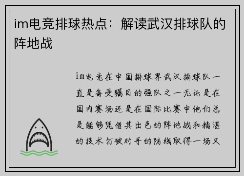 im电竞排球热点：解读武汉排球队的阵地战